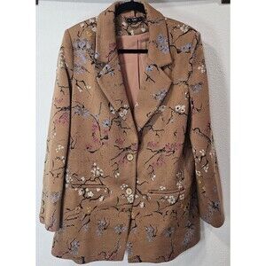 Ivko Women Deep Collar Cherry Blossom Jacket Blazer- Nougat Size XL (42) NEW